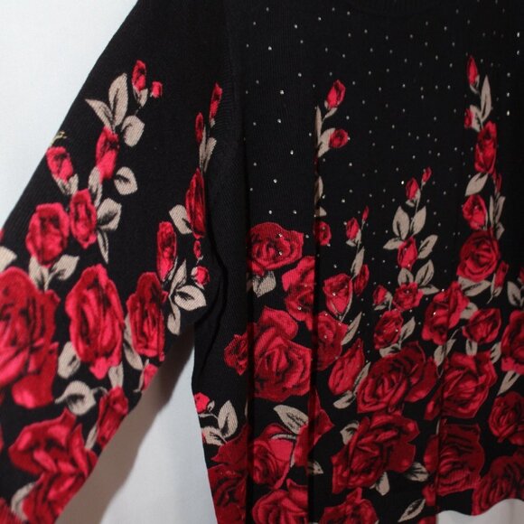 Rebecca Malone Woman Red and Tan Roses on a Black Crew Neck Sweater - Picture 10 of 14
